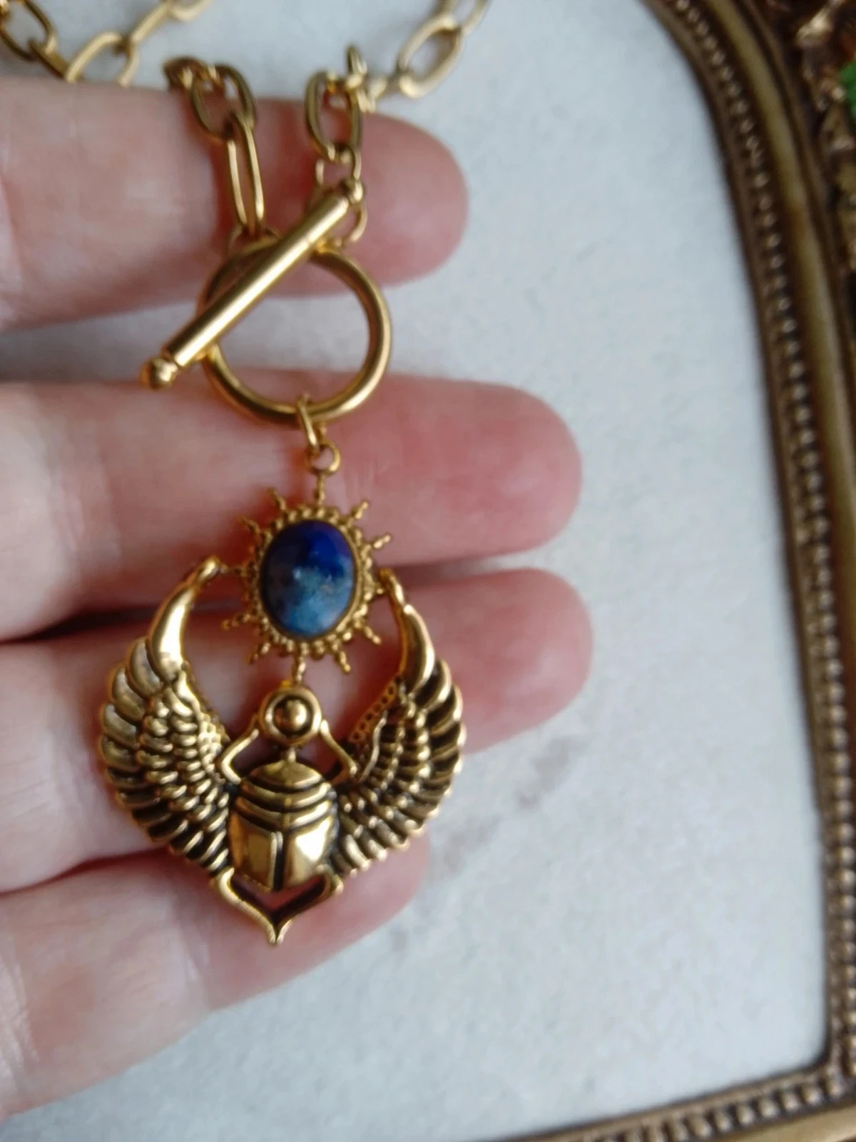 Collier scarabée égyptien avec pierre de lapis lazuli d'Afghanistan – photo 3